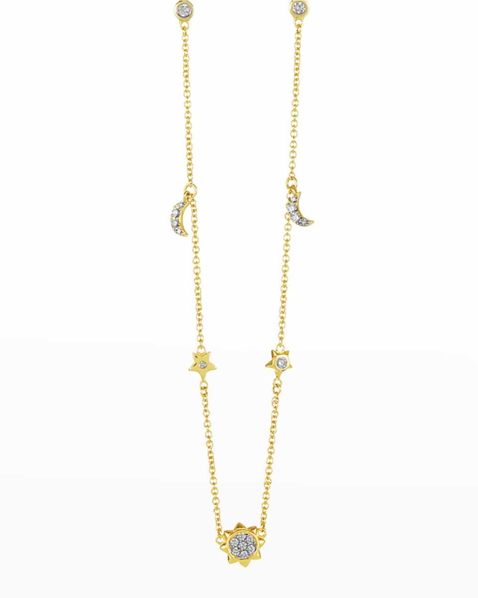 18K Cable Chain Diamond Sun, Moon and Star Necklace